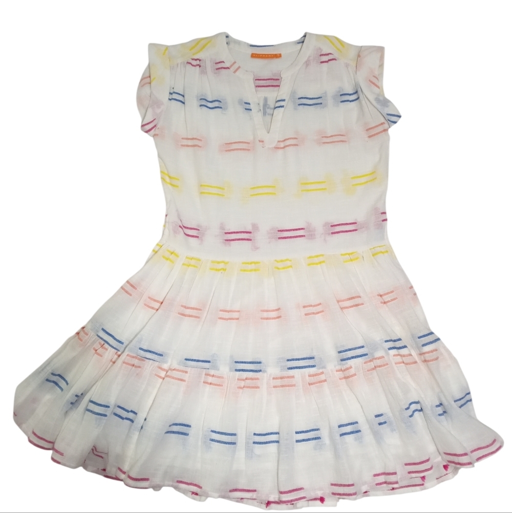 Oliphant Colorful Rainbow Stripe V Neck Cap Sleeve Pocket Cotton Midi Dress Sz S - Picture 4 of 10